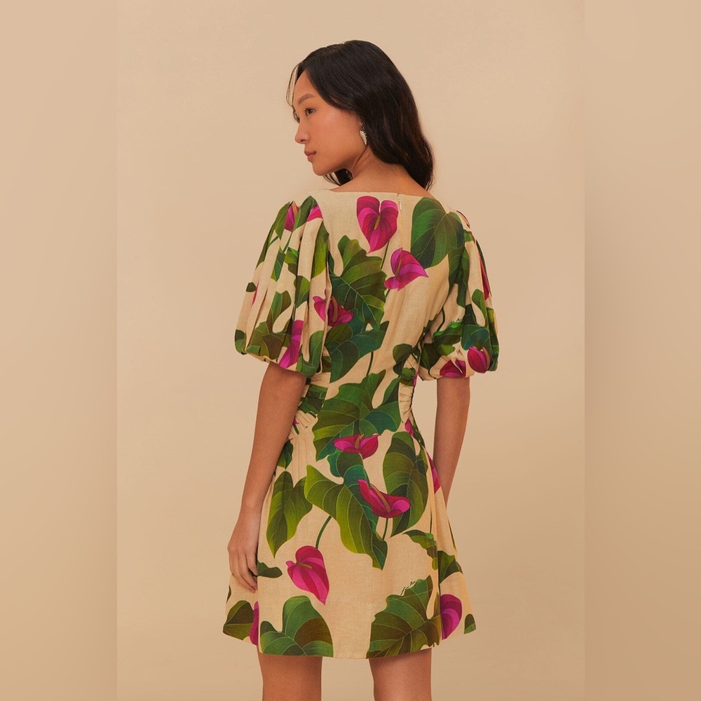 NEW WT Farm Rio - Sand Anthurium Leaves Mini Dress - SIZE M